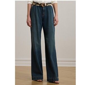 Lauren Ralph Lauren High-Rise Pleated Wide-Leg Jeans Haze Wash 14 200971369001